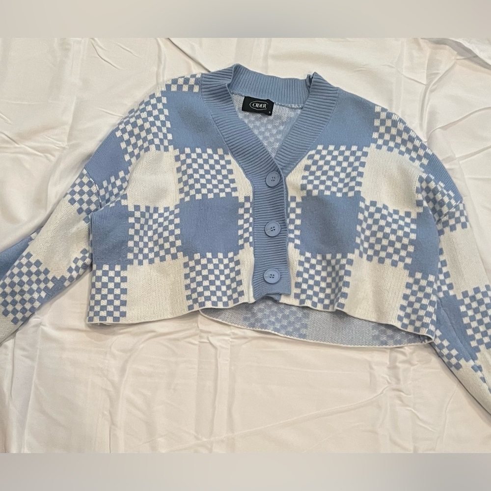 Blue checkered cardigan